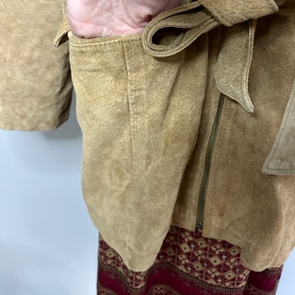 Y2K NEUTRAL ZONE Brown Suede Leather Jacket Belt Coat Indie Sleeze Western Sz 2X - Picture 8 of 16